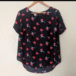 black and red floral blouse